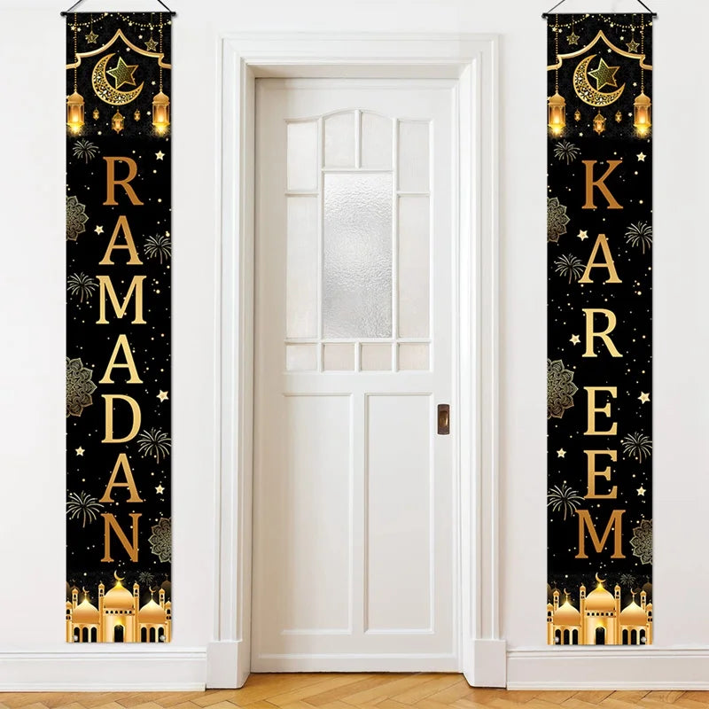 Ramadan Decoration 2025 Door Banner EID Mubarak Decor for Home Porch Banner Ramadan Kareem Islamic Muslim Party Eid Al-Fitr Gift