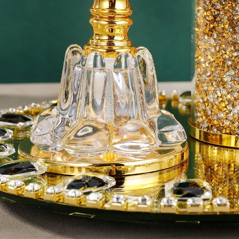 Arabic Incense Burner Set, Golden Plate, Middle Eastern Style Ornaments, Crystal, Spice Jar, Essential Oil Bottle, Gift