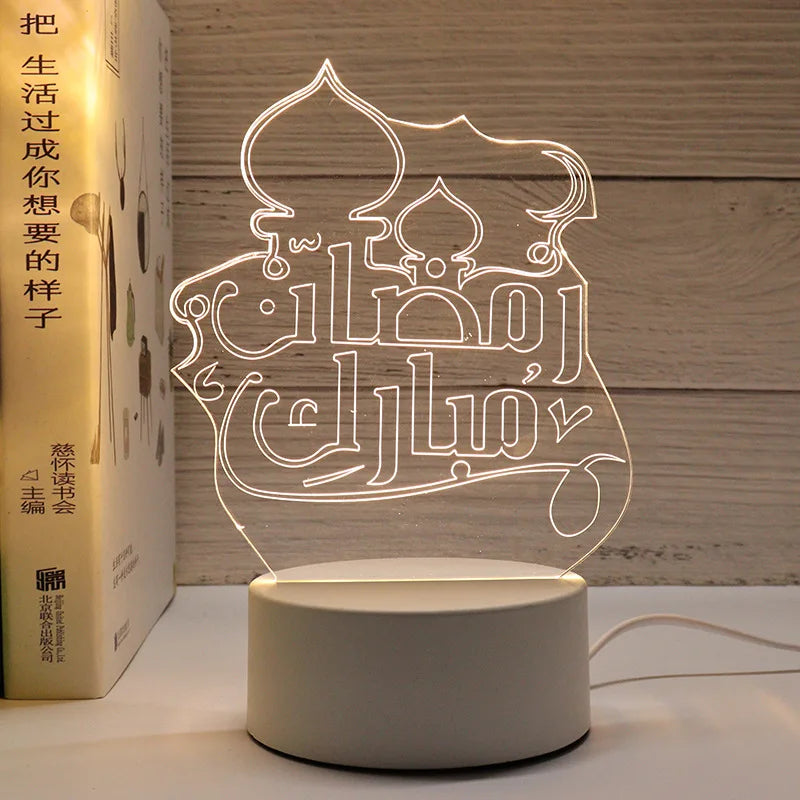 3D Moon Castle Acrylic LED Night Light Eid Mubarak Festival Ornaments Islamic Muslim Party Supplies 2024 Ramadan Home Decoration