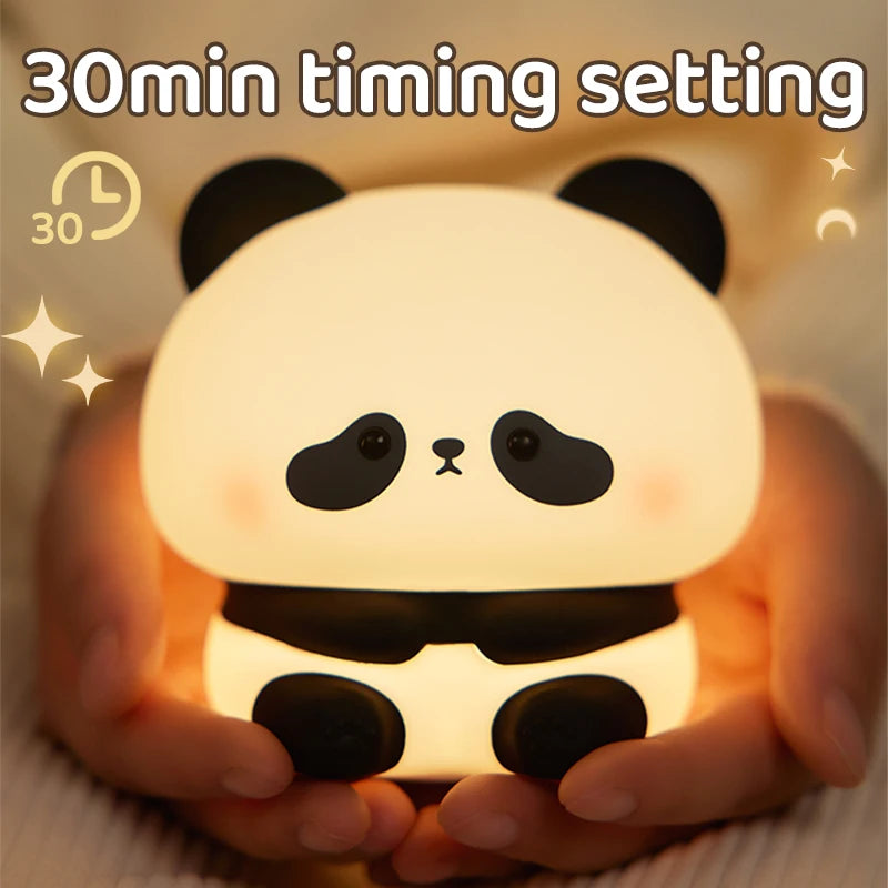 Panda LED Night Light Silicone USB Rechargeable Touch Lamp for Bedroom Timing Decoration Cute Animal Design Children's Gift