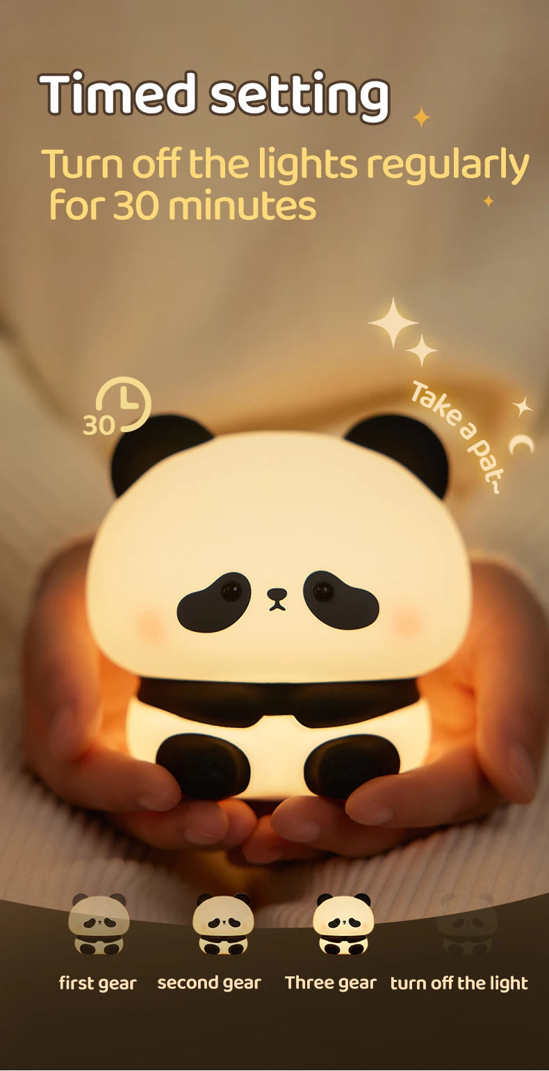 Panda LED Night Light Silicone USB Rechargeable Touch Lamp for Bedroom Timing Decoration Cute Animal Design Children's Gift