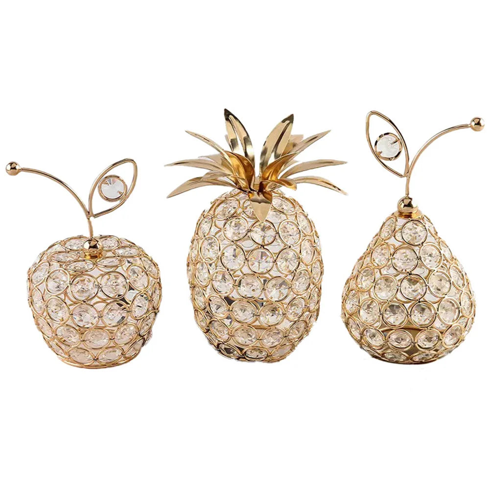 Creative Fruit Ornaments Bling Rhinestone Pineapple Shape Miniatures Snow Pear Crafts Home Wedding Decoration Photography Props