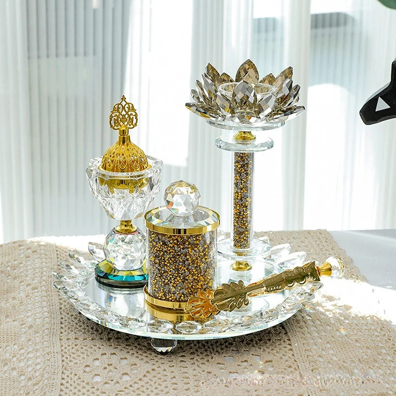 Arabic Crystal Incense Burner Holders Set Arabian Diffuser Bakhoor Oud Cone Charcoal Ramadan Gift Home Decor for Yoga Spa Arom