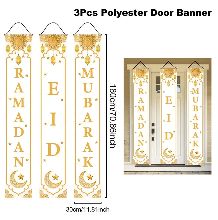 Ramadan Decoration 2025 Door Banner EID Mubarak Decor for Home Porch Banner Ramadan Kareem Islamic Muslim Party Eid Al-Fitr Gift