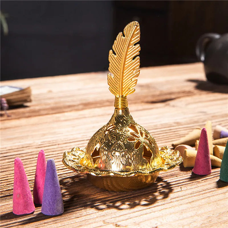 2024 Muslim Eid Mubarak Star Moon Mini Portable Golden Incense Tower Ornaments Ramadan Decor for Home Ramadan Kareem Party Decor