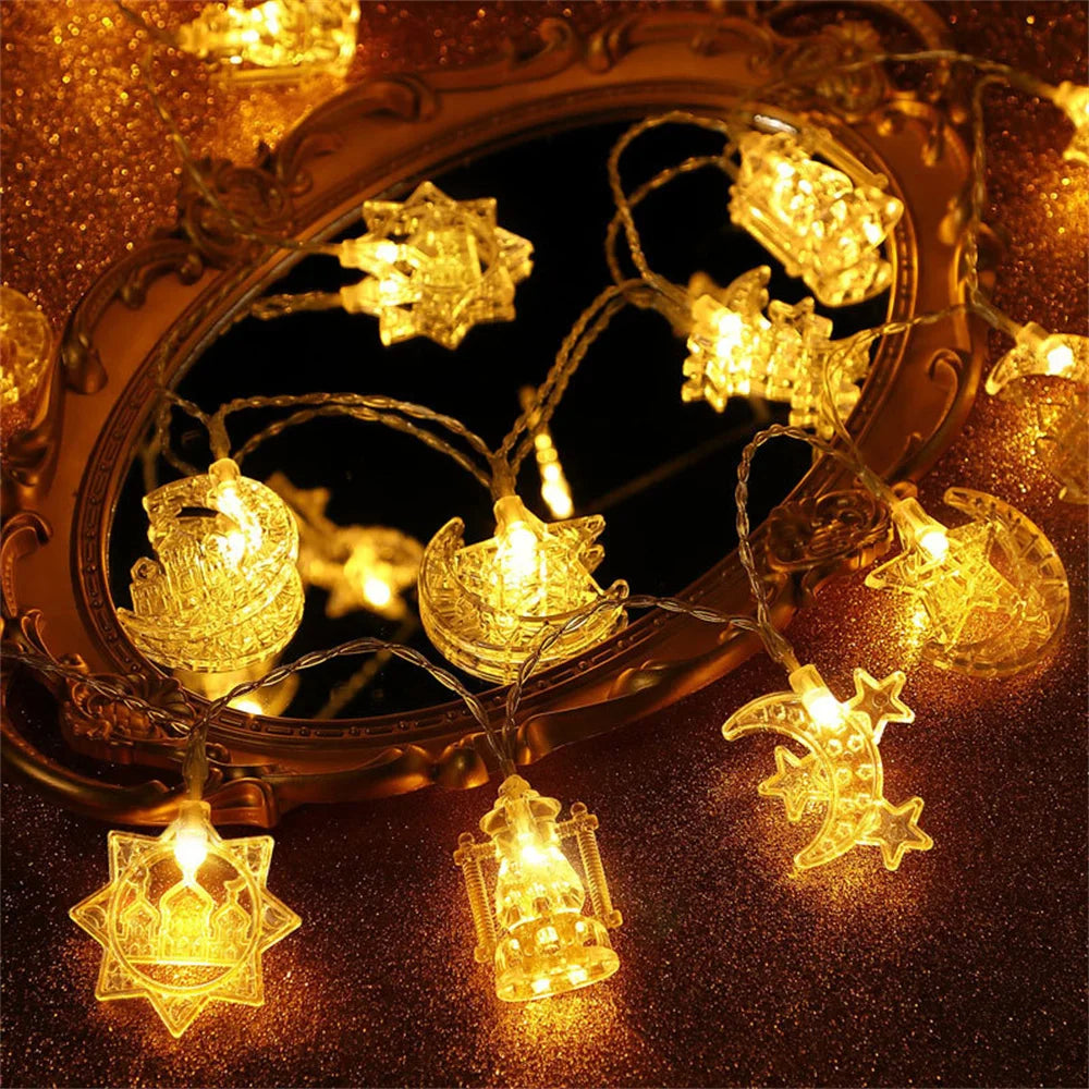 Moon Star Eid Mubarak String Light 2025 Ramadan Decoration For Home Ramadan Kareem Islam Muslim Party Decor Eid Al Adha Gifts