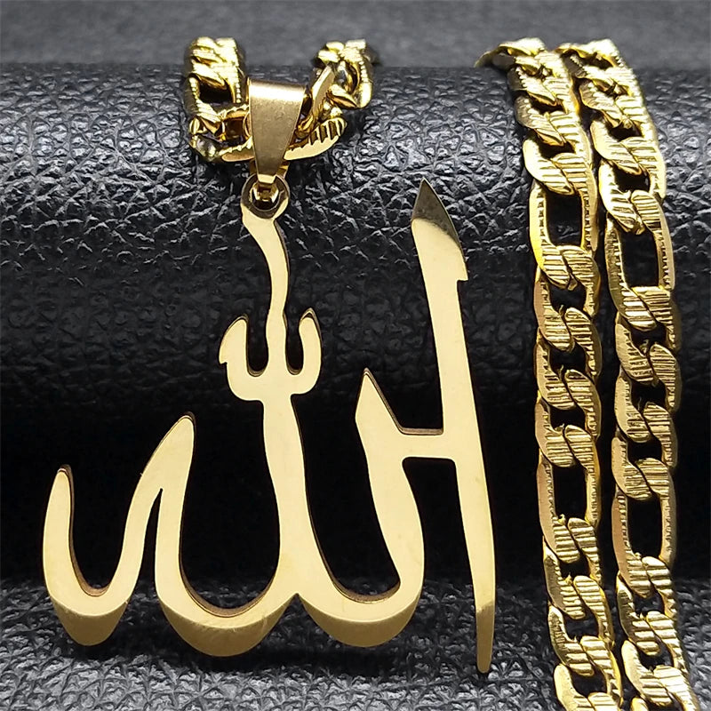 Arabic Allah God Pendant Necklace for Men Women Stainless Steel Gold Plated Islamic Muslim Amulet Necklaces Jewelry N3238S05