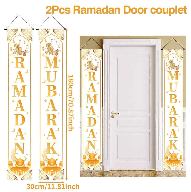 Ramadan Decoration 2025 Door Banner EID Mubarak Decor for Home Porch Banner Ramadan Kareem Islamic Muslim Party Eid Al-Fitr Gift