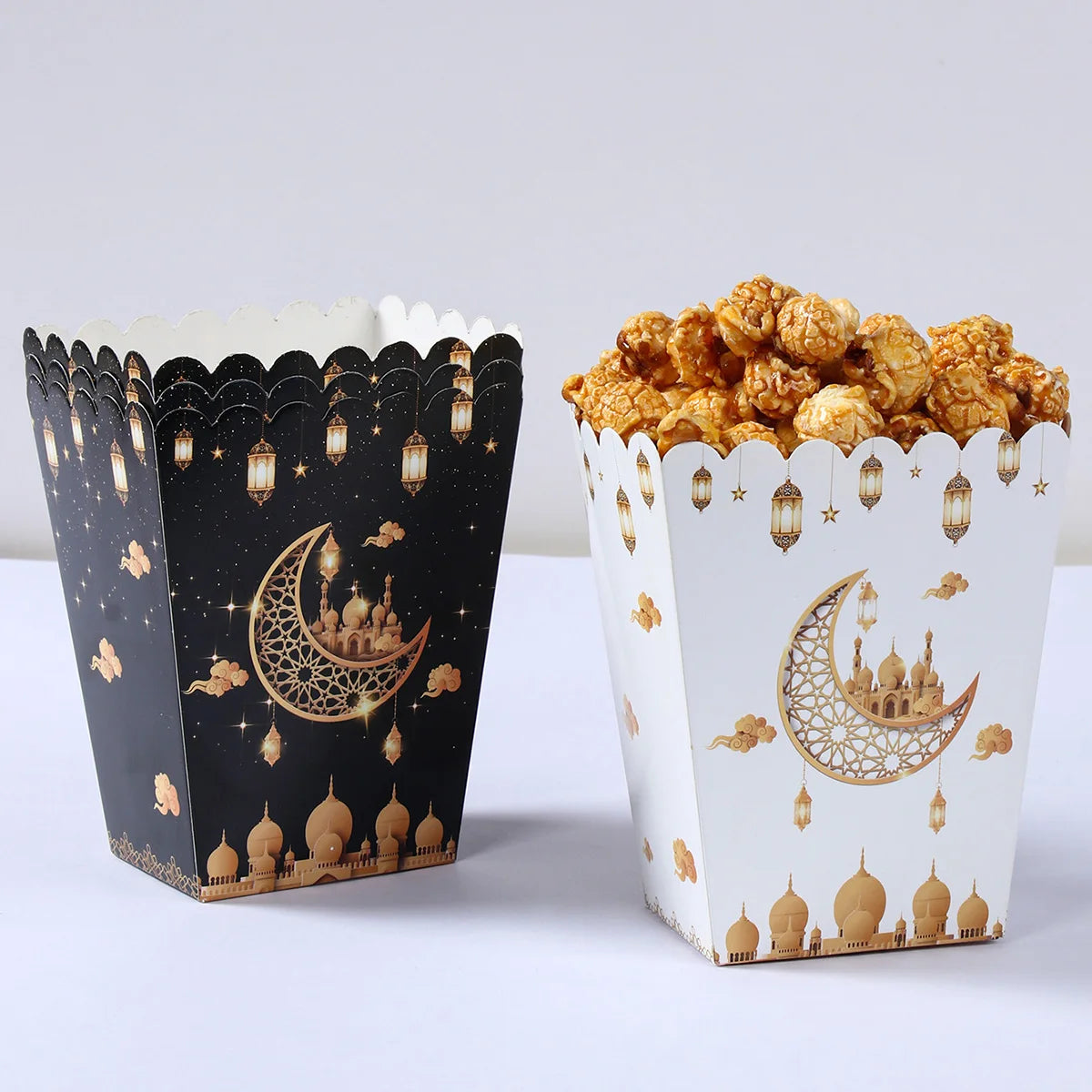 EID Popcorn Box Candy Bag Biscuit Gift Box Ramadan Decorations For Home 2025 EID Mubarak Islamic Muslim Party Decor Eid al-Fitr