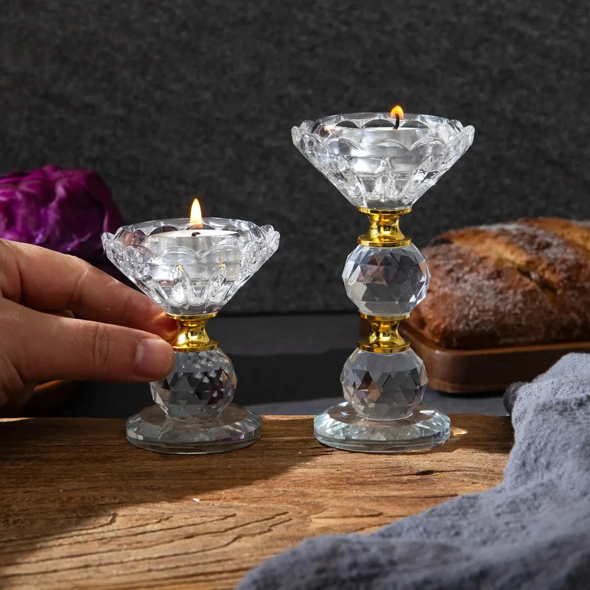 1 Pc Creative Transparent Diamond Crystal Glass Candle Holder Home Bedroom Living Room Dining Table Ambience Making Decoration