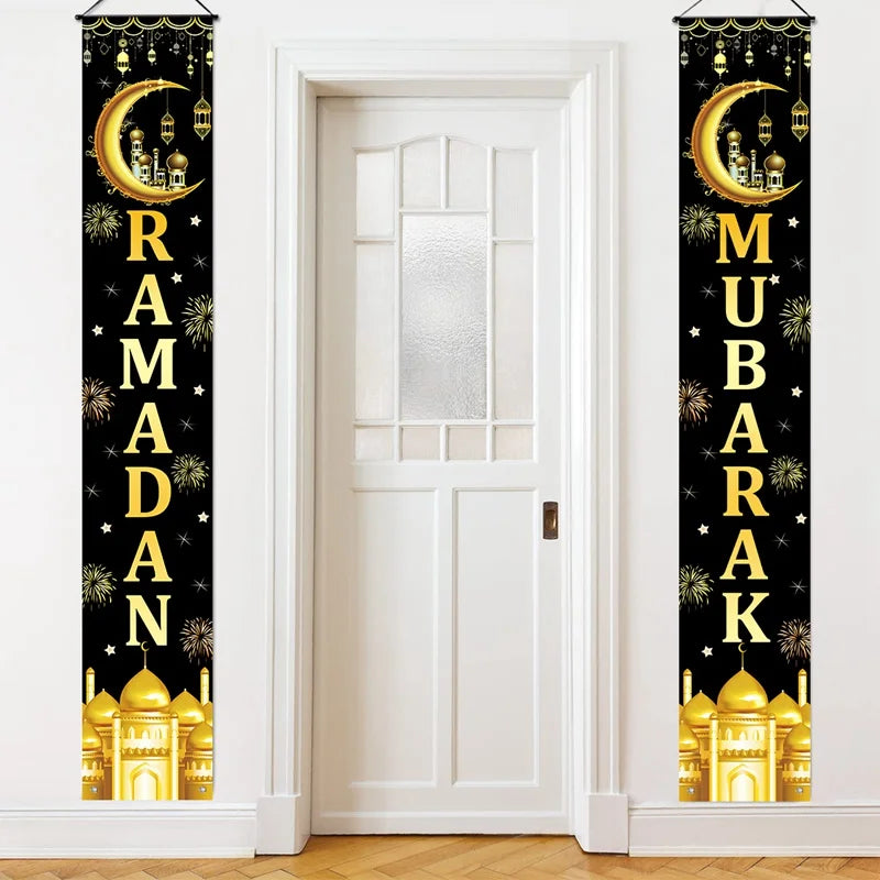 Ramadan Decoration 2025 Door Banner EID Mubarak Decor for Home Porch Banner Ramadan Kareem Islamic Muslim Party Eid Al-Fitr Gift