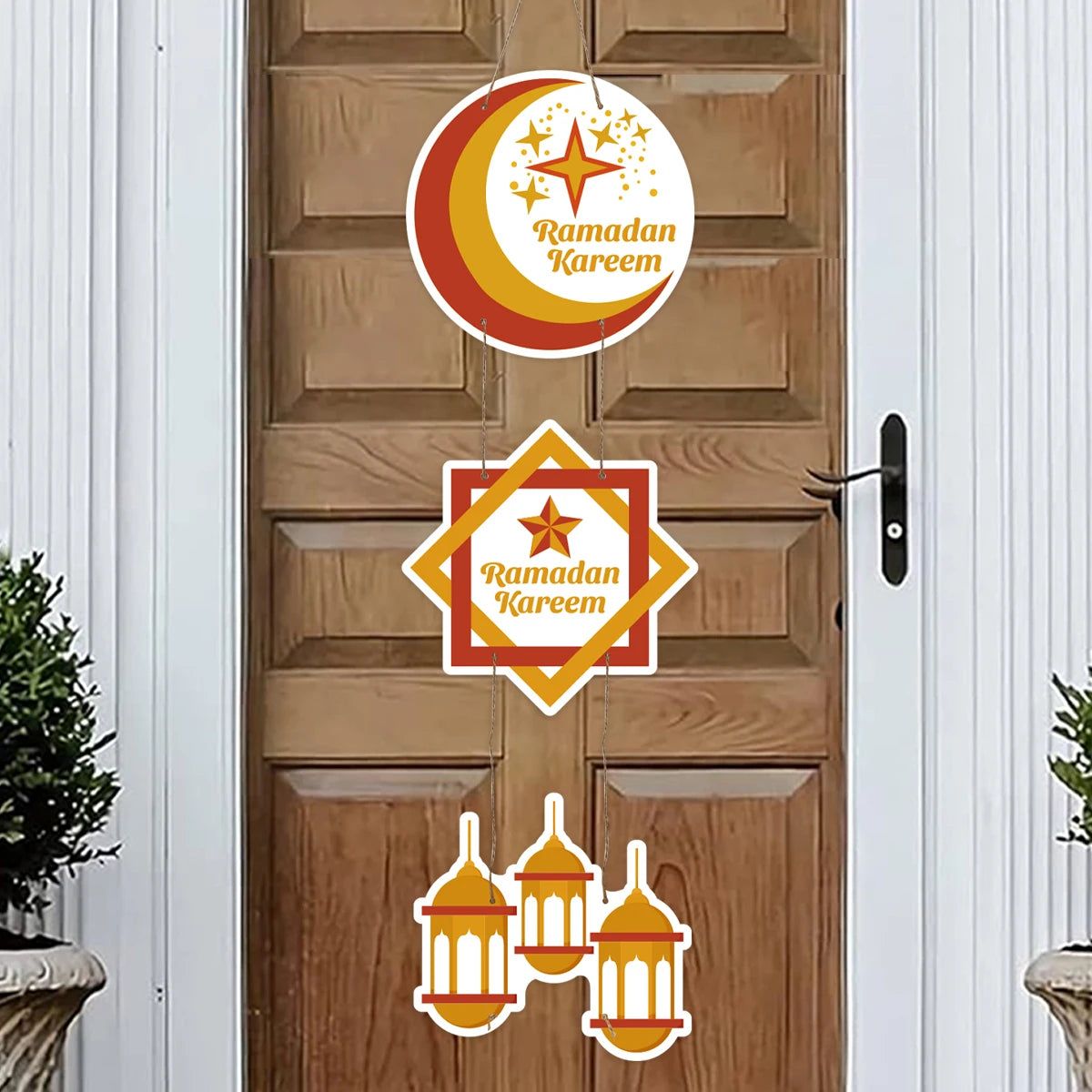 Eid Mubarak Moon Star Door Hanging Ramadan Kareem Decorations For Home 2025 Islamic Muslim Party Supplies Chandelier Wall Banner