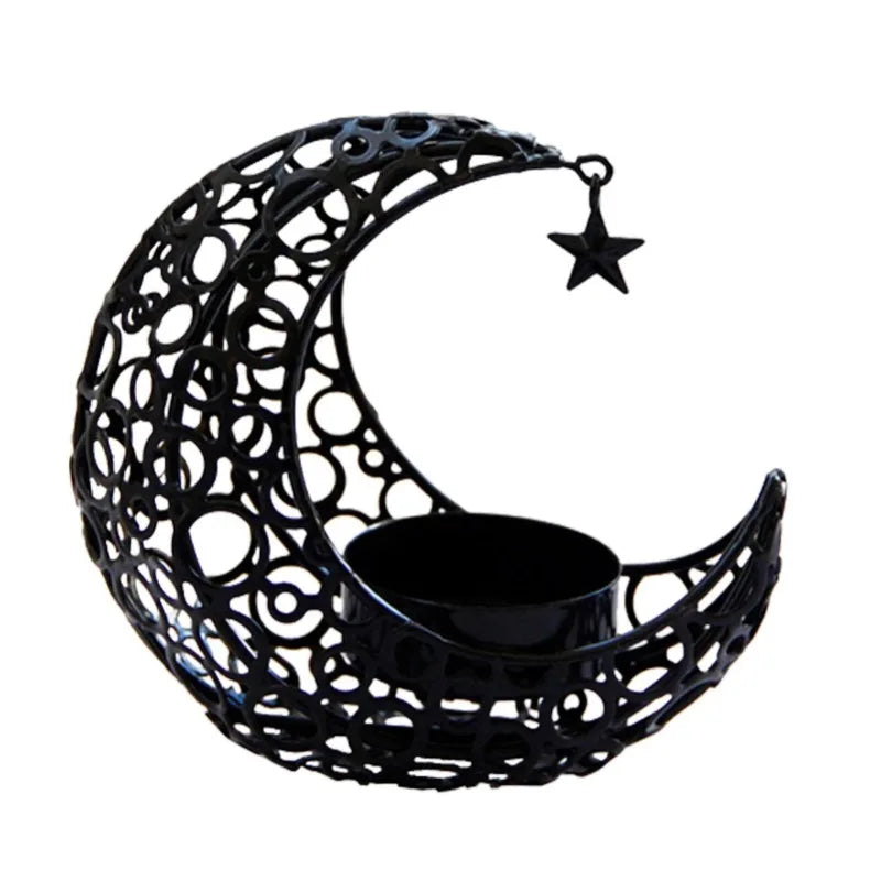 Eid Mubarak Ramadan Metal Candlestick Moon Shaped Candle Holder Home Desktop Ornament for Bedroom Showcase Living Room