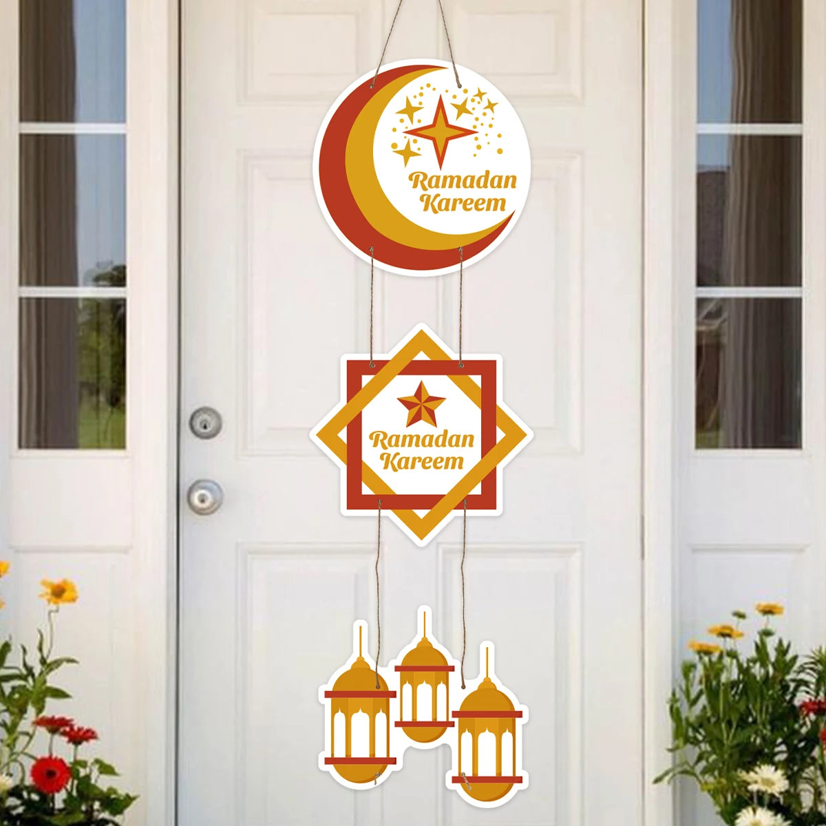 Eid Mubarak Moon Star Door Hanging Ramadan Kareem Decorations For Home 2025 Islamic Muslim Party Supplies Chandelier Wall Banner