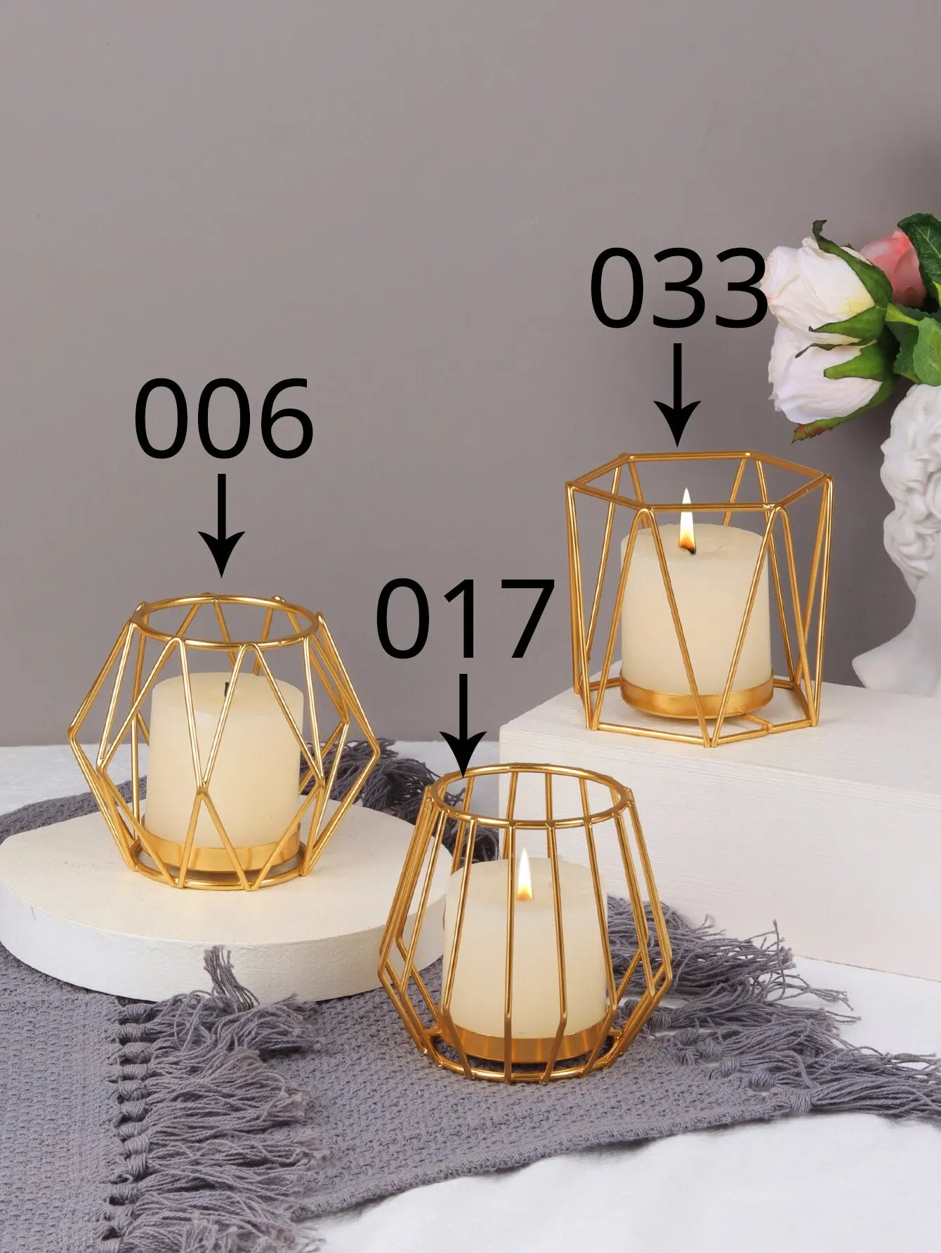 1 Nordic Gold Iron Candlestick Creative Home Model Room Hollowed out Line Home Romantic Atmosphere Candlestick Decoration