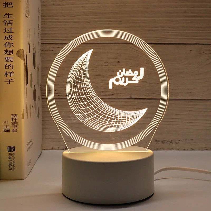 3D Moon Castle Acrylic LED Night Light Eid Mubarak Festival Ornaments Islamic Muslim Party Supplies 2024 Ramadan Home Decoration