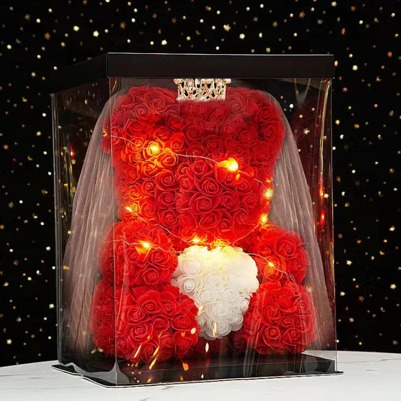 Artificial Rose Bear Light Teddy Bear Gift with Box