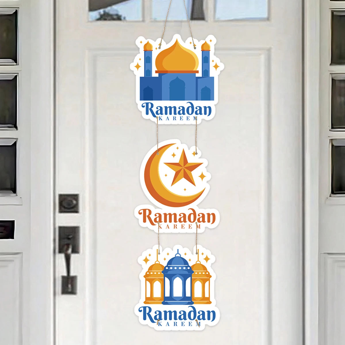 Eid Mubarak Moon Star Door Hanging Ramadan Kareem Decorations For Home 2025 Islamic Muslim Party Supplies Chandelier Wall Banner