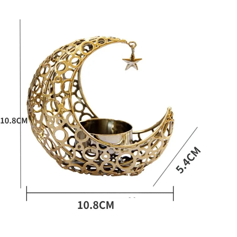 Eid Mubarak Ramadan Metal Candlestick Moon Shaped Candle Holder Home Desktop Ornament for Bedroom Showcase Living Room