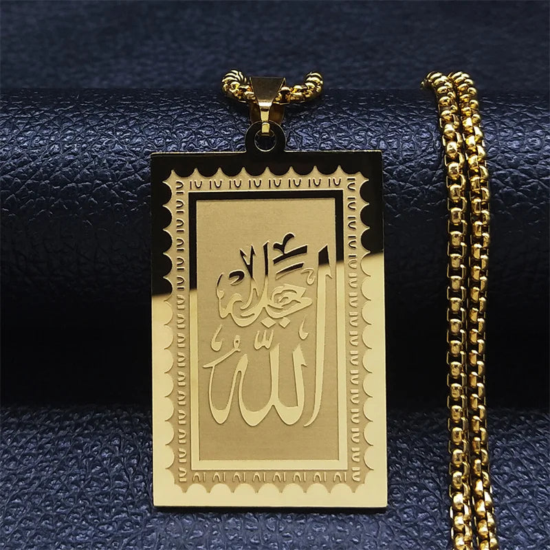 Stainless Steel Muslim Islam Quran Allah Chain Necklaces Gold Color Geometry Pendants Necklaces Jewelry colliers N2280S02