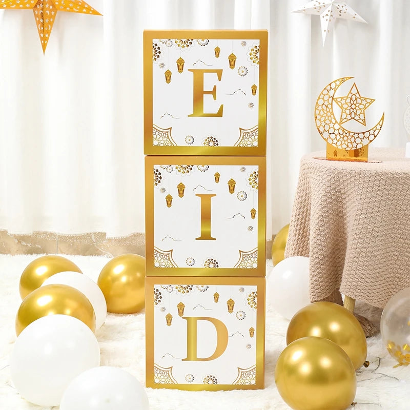 EID Mubarak Decoration Black Gold Box Ramadan Decor 2025 for Home Gift box Ramadan Kareem Islamic Muslim Party Eid Al Adha Gifts