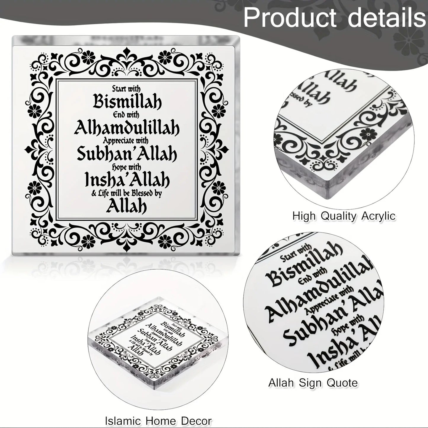 1pc, Acrylic Decor Eid Ramadan Mubarak Decor Start and End with Allah Appreciate Hope with Allah Acrylic Sign Desktop Ornament