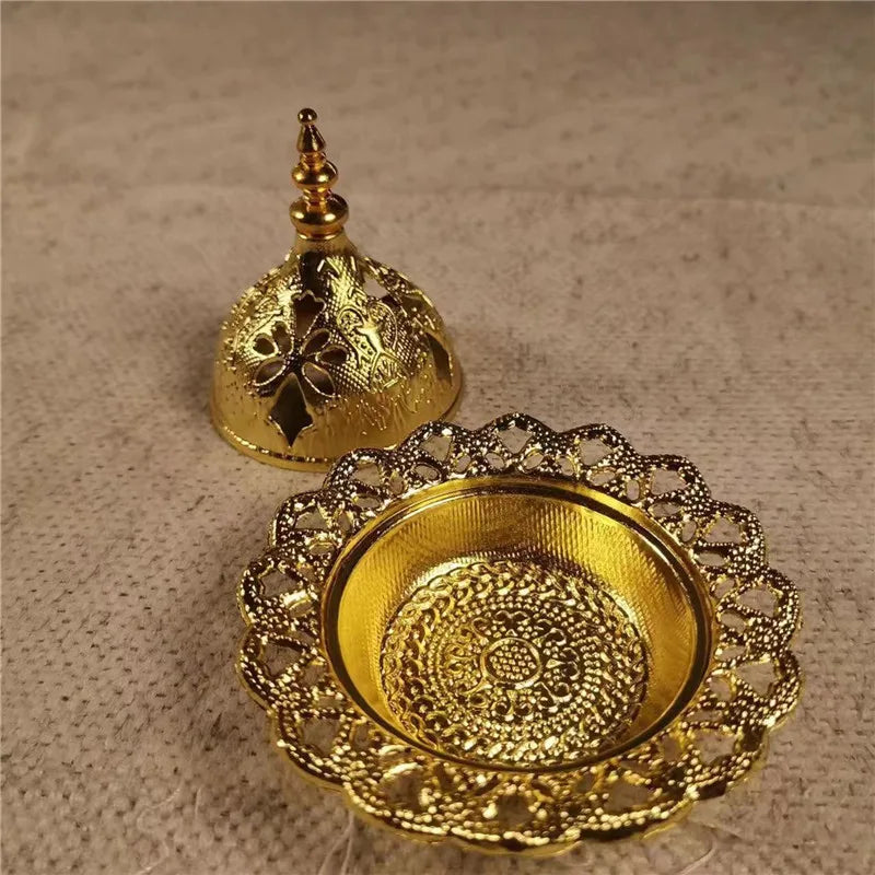 2024 Muslim Eid Mubarak Star Moon Mini Portable Golden Incense Tower Ornaments Ramadan Decor for Home Ramadan Kareem Party Decor