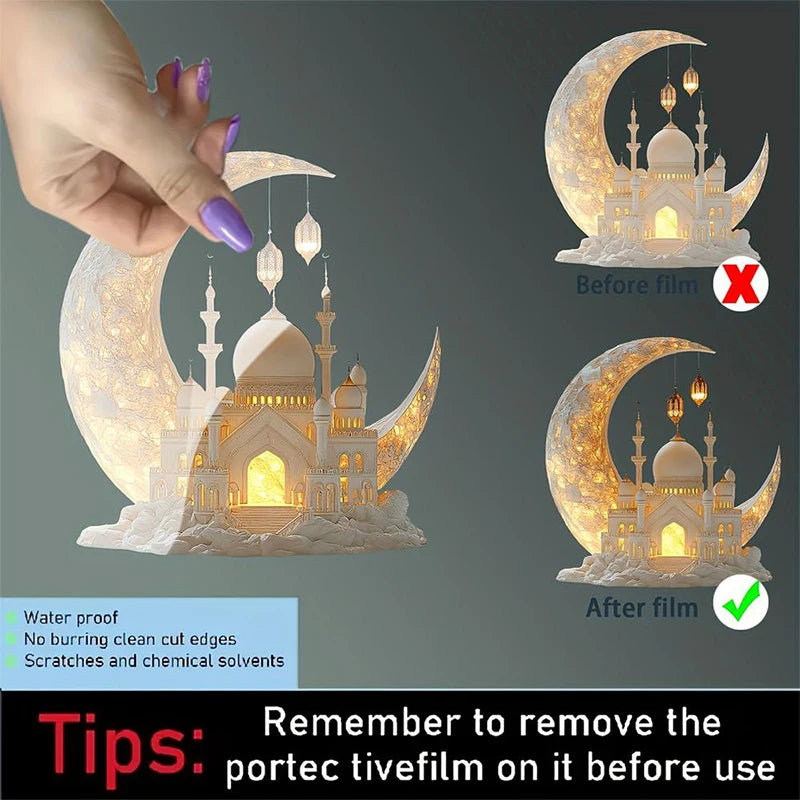 Ramadan Festival 2D Acrylic Moon Castle Craft Ornament 2025 Eid Al-fitr Mubarak Decoration Islamic Muslim Home Party Table Gifts