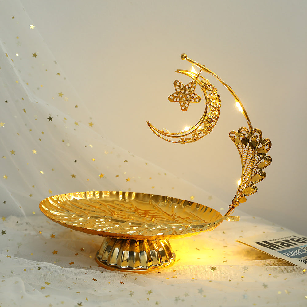 EID Ramadan Metal Gold Candle Holder Tray With Lights Eid Mubarak Muslim Islam Festival Aromatherapy Stove for Home Ornament