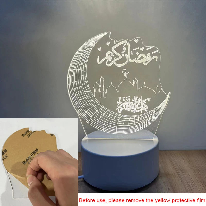 3D Moon Castle Acrylic LED Night Light Eid Mubarak Festival Ornaments Islamic Muslim Party Supplies 2024 Ramadan Home Decoration