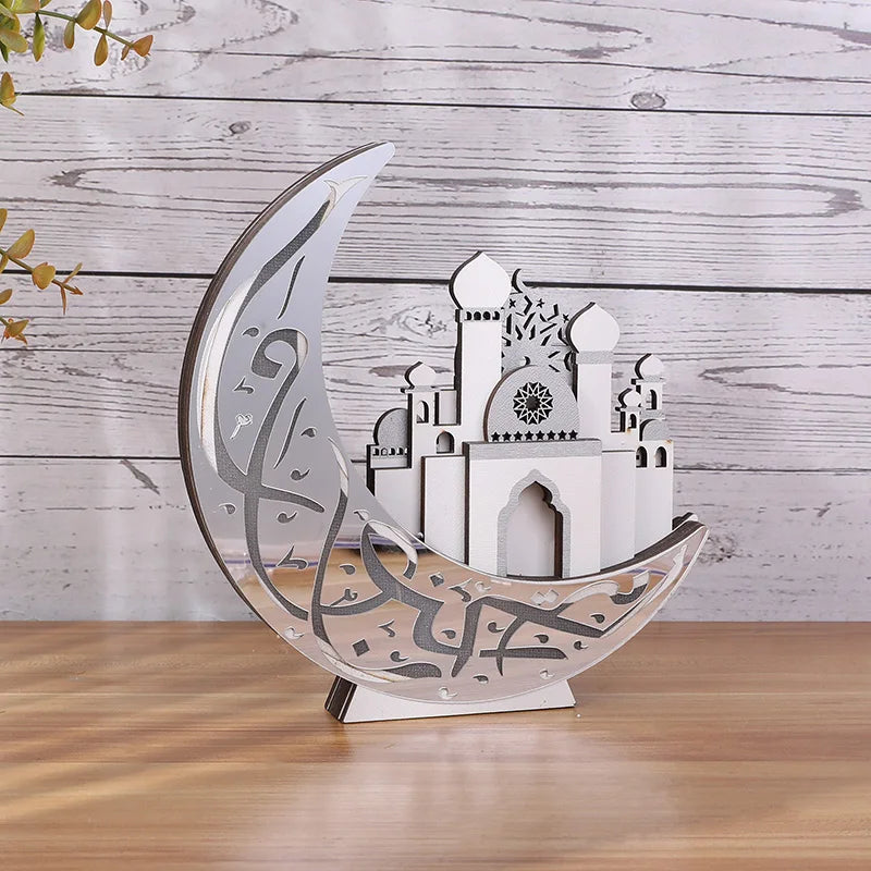 Ramadan Wooden Moon Mosque Night Light Table Ornament EID Mubarak Party Lights 2025 Islam Muslim Home Decoration Eid Al Adha