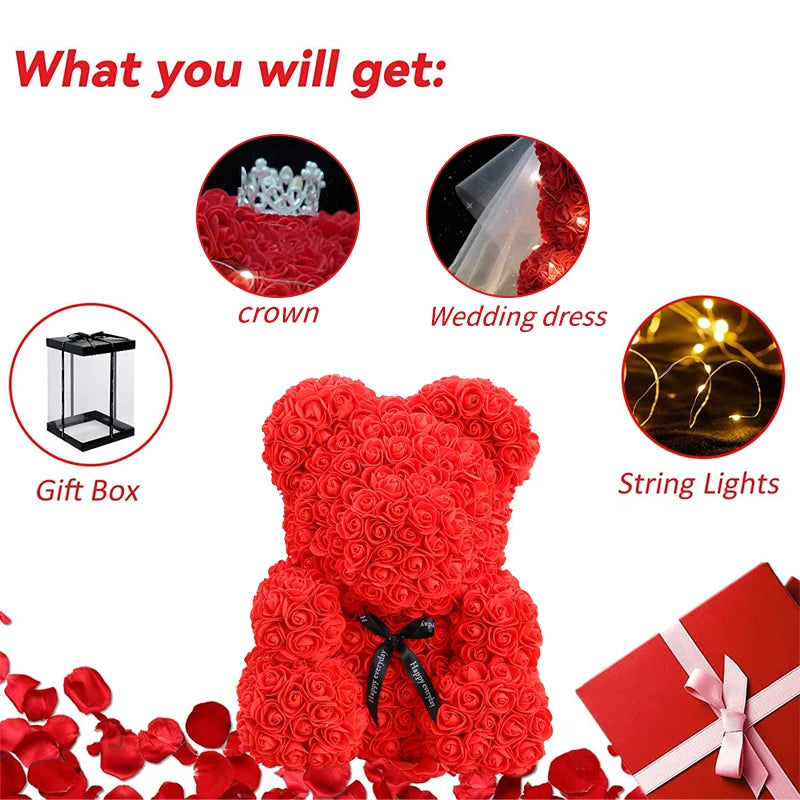 Artificial Rose Bear Light Teddy Bear Gift with Box