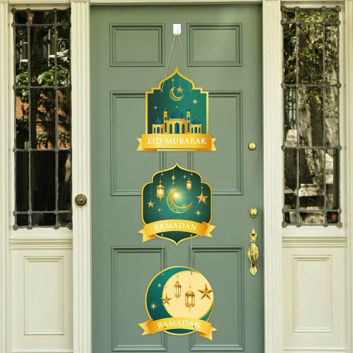 Eid Mubarak Moon Star Door Hanging Ramadan Kareem Decorations For Home 2025 Islamic Muslim Party Supplies Chandelier Wall Banner