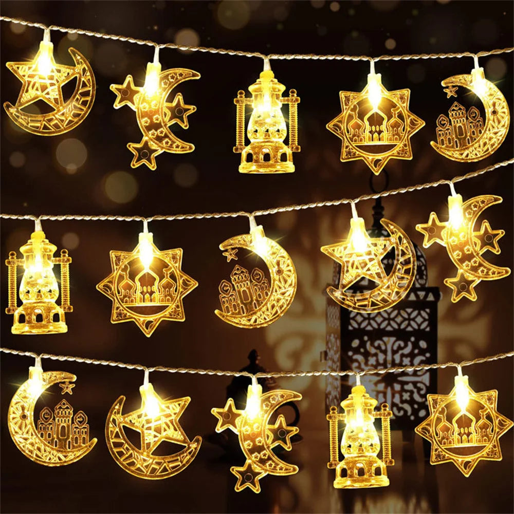 Moon Star Eid Mubarak String Light 2025 Ramadan Decoration For Home Ramadan Kareem Islam Muslim Party Decor Eid Al Adha Gifts