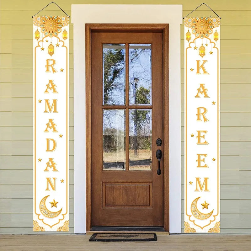 Ramadan Decoration 2025 Door Banner EID Mubarak Decor for Home Porch Banner Ramadan Kareem Islamic Muslim Party Eid Al-Fitr Gift