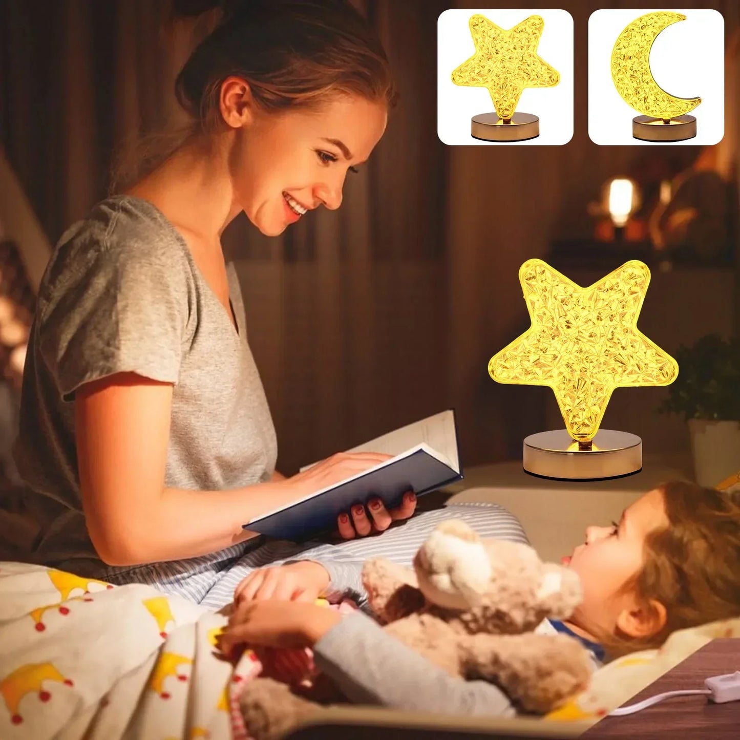 Bedroom Crystal Touch Dimming Night Light Girls Room Home Decor Aesthetics USB Bedside LED Ambient Table 3d Moon Lamp