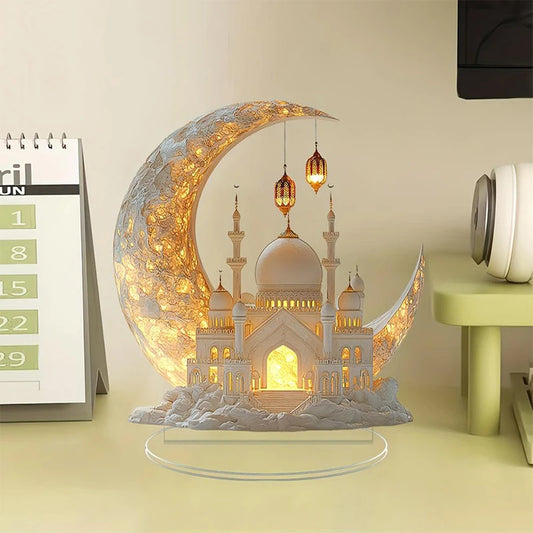 Ramadan Festival 2D Acrylic Moon Castle Craft Ornament 2025 Eid Al-fitr Mubarak Decoration Islamic Muslim Home Party Table Gifts