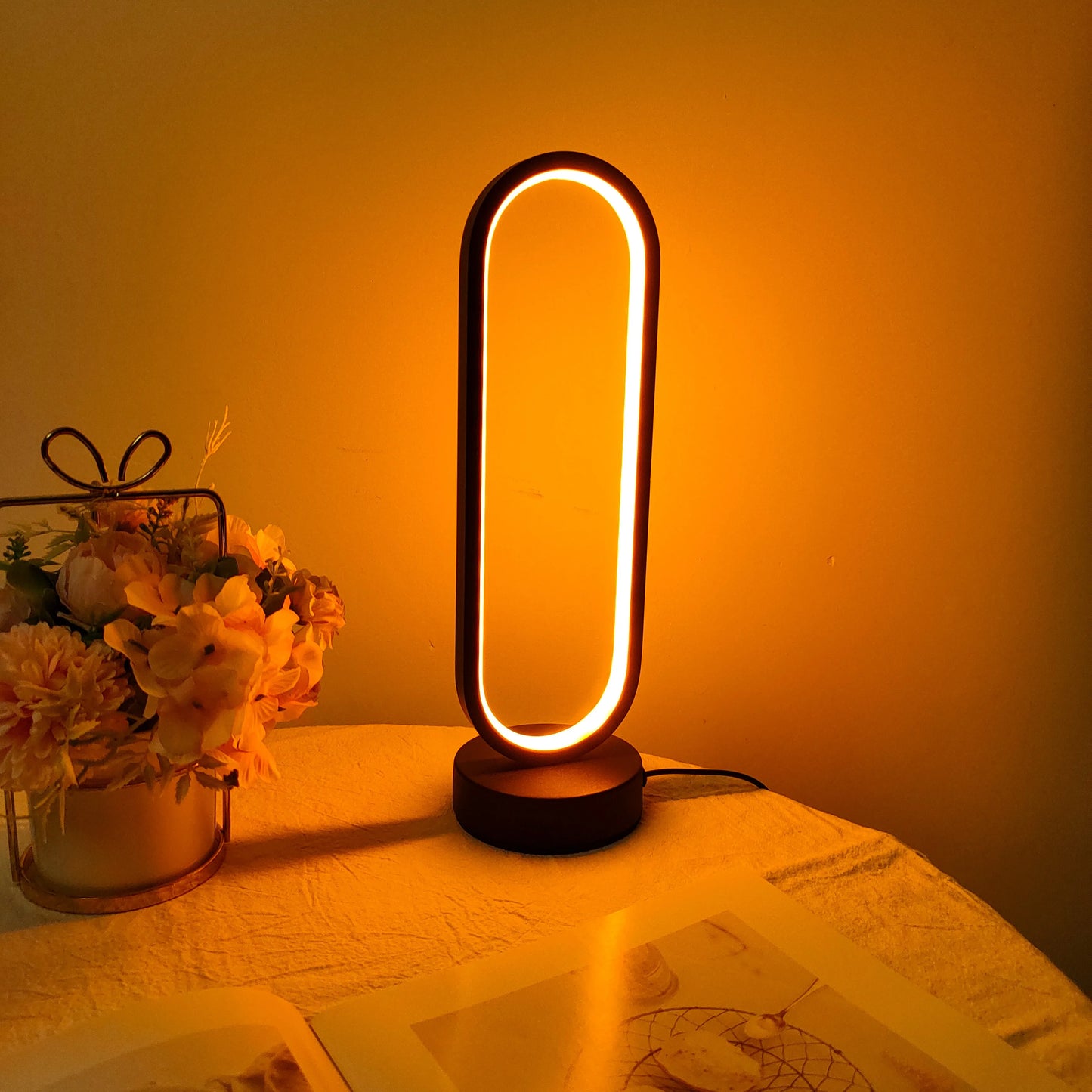 Three-Color Dimming LED Night Light Bedside Lamp for Bedroom and Living Room One-Piece Design with Adjustable Ring