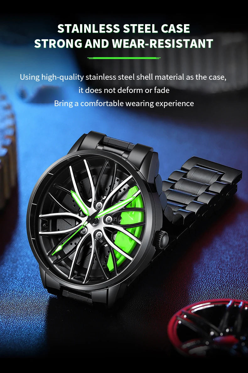 2024 New Stainless Steel Quartz Car Watch with Rotating Dial Sports Style Black Wristwatch by VA AV VOOM Top Brand