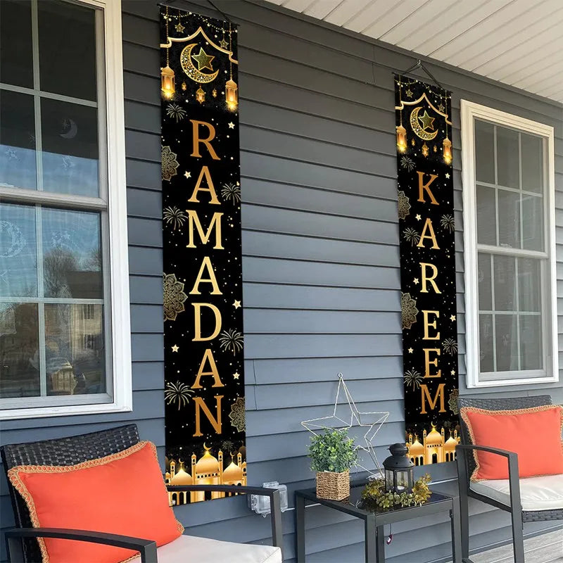 Ramadan Decoration 2025 Door Banner EID Mubarak Decor for Home Porch Banner Ramadan Kareem Islamic Muslim Party Eid Al-Fitr Gift