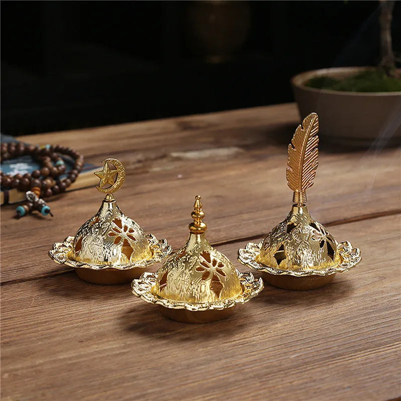 2024 Muslim Eid Mubarak Star Moon Mini Portable Golden Incense Tower Ornaments Ramadan Decor for Home Ramadan Kareem Party Decor