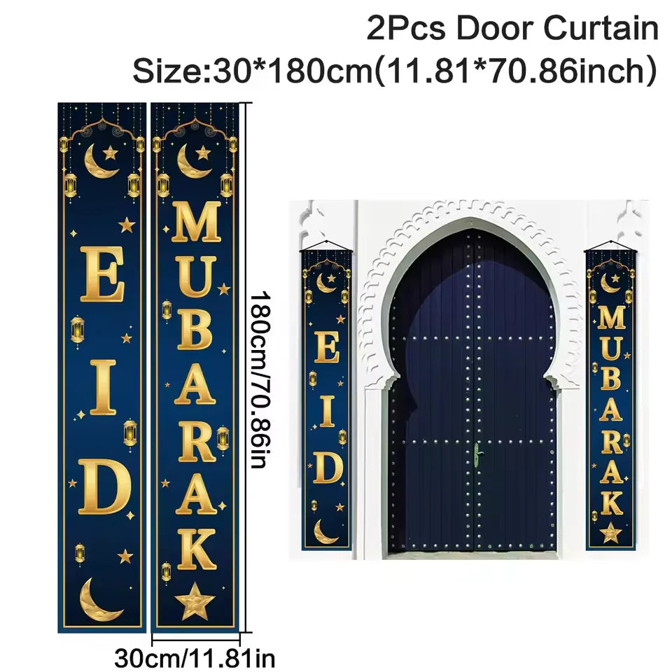 Ramadan Decoration 2025 Door Banner EID Mubarak Decor for Home Porch Banner Ramadan Kareem Islamic Muslim Party Eid Al-Fitr Gift