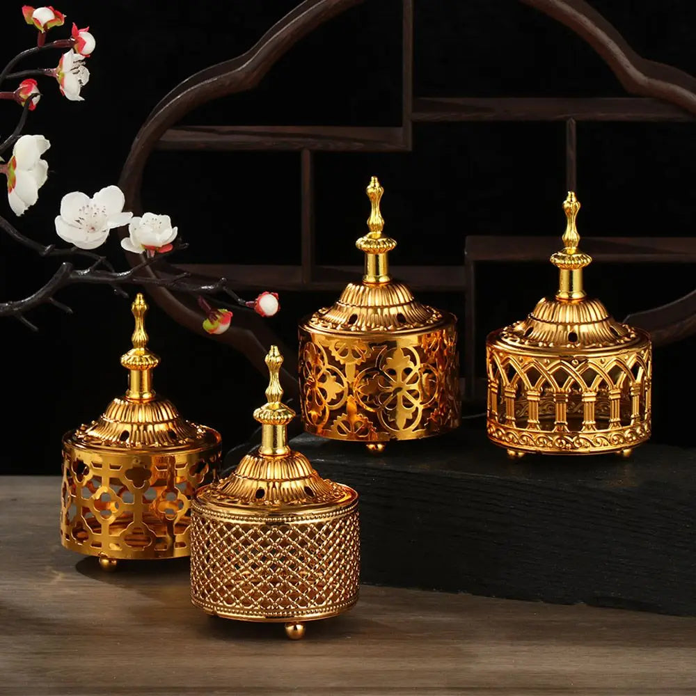 Metal Incense Burner Hollow Golden Tower Oil Burner Vintage Censer Holder Home Fragrance Products