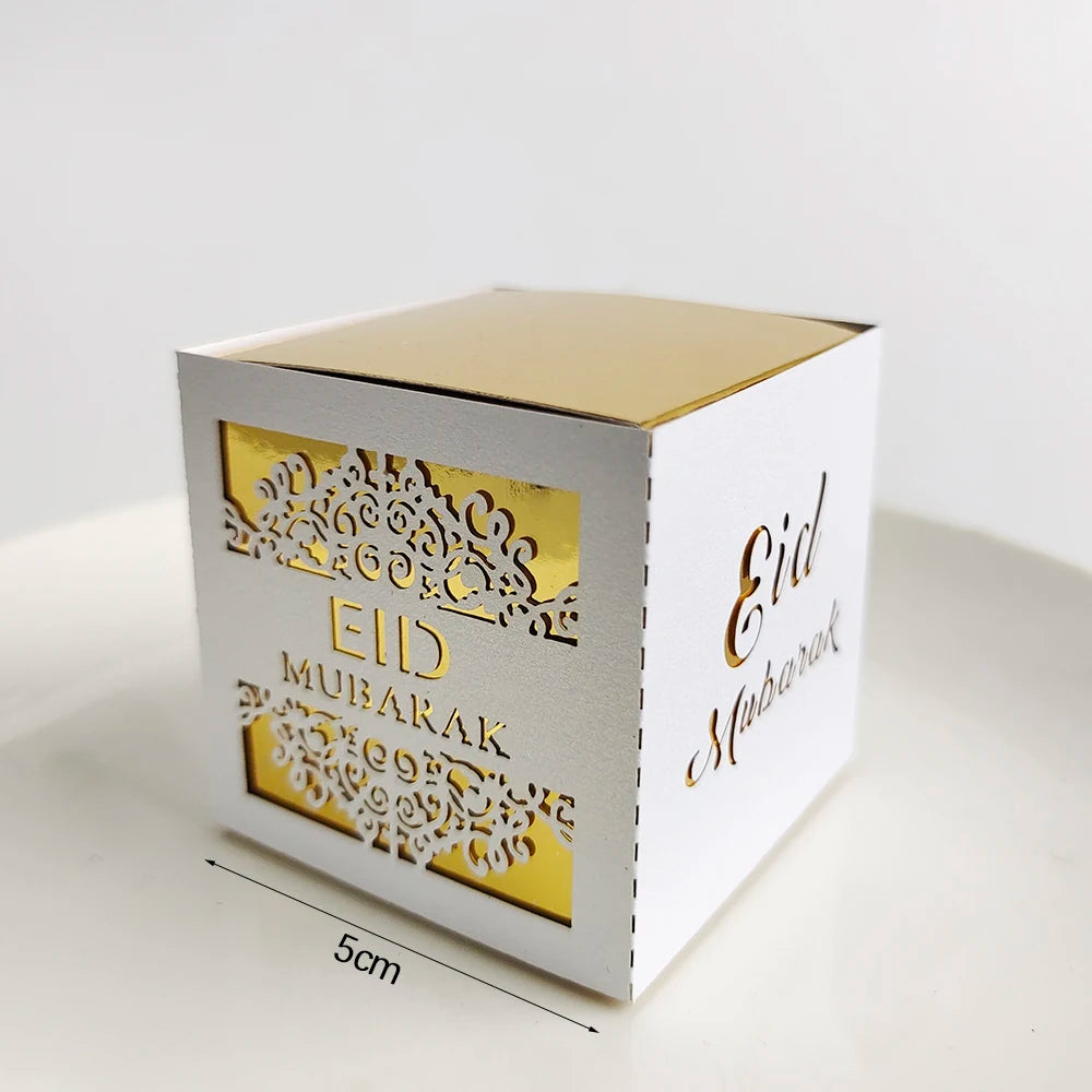 10Pcs Ramadan Gift Boxes Eid Mubarak Paper Gift Packing Boxes Gold Hollow Ramadan Gift Candy Packages Ramadan Decoration 2025