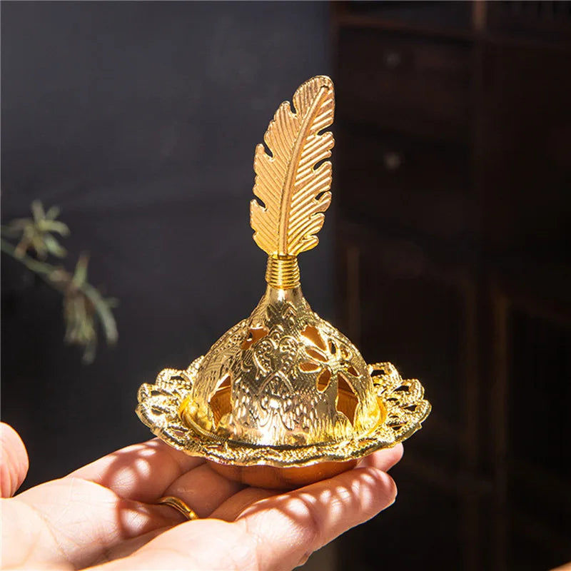 Incense Burner Holder Metal Censer Cone Arabian Stick Frankincense Vintage Incense Coil Ash Catcher Iron Aromatherapy Fragrance