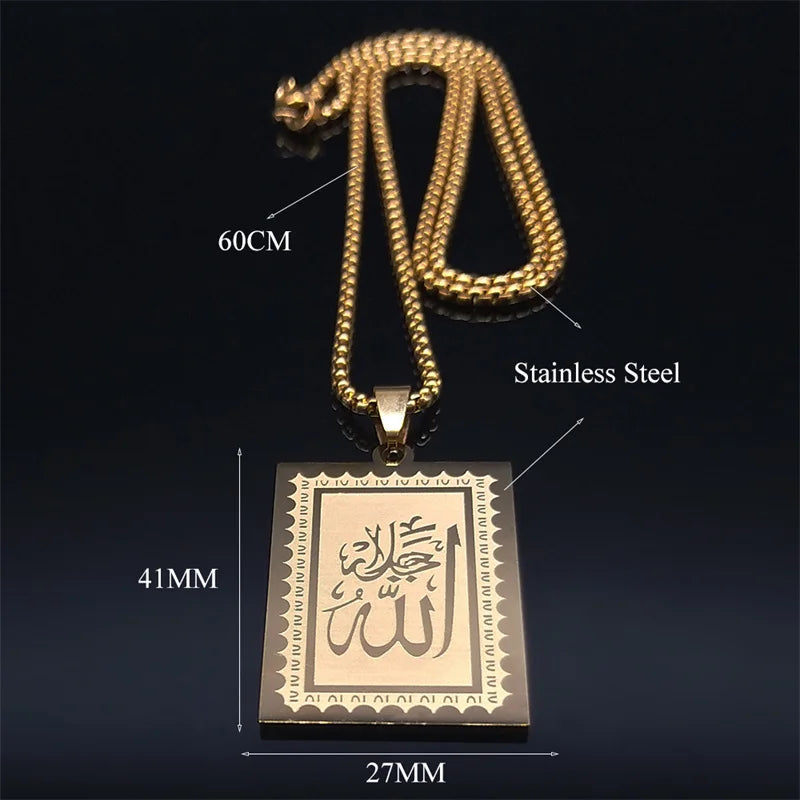 Stainless Steel Muslim Islam Quran Allah Chain Necklaces Gold Color Geometry Pendants Necklaces Jewelry colliers N2280S02