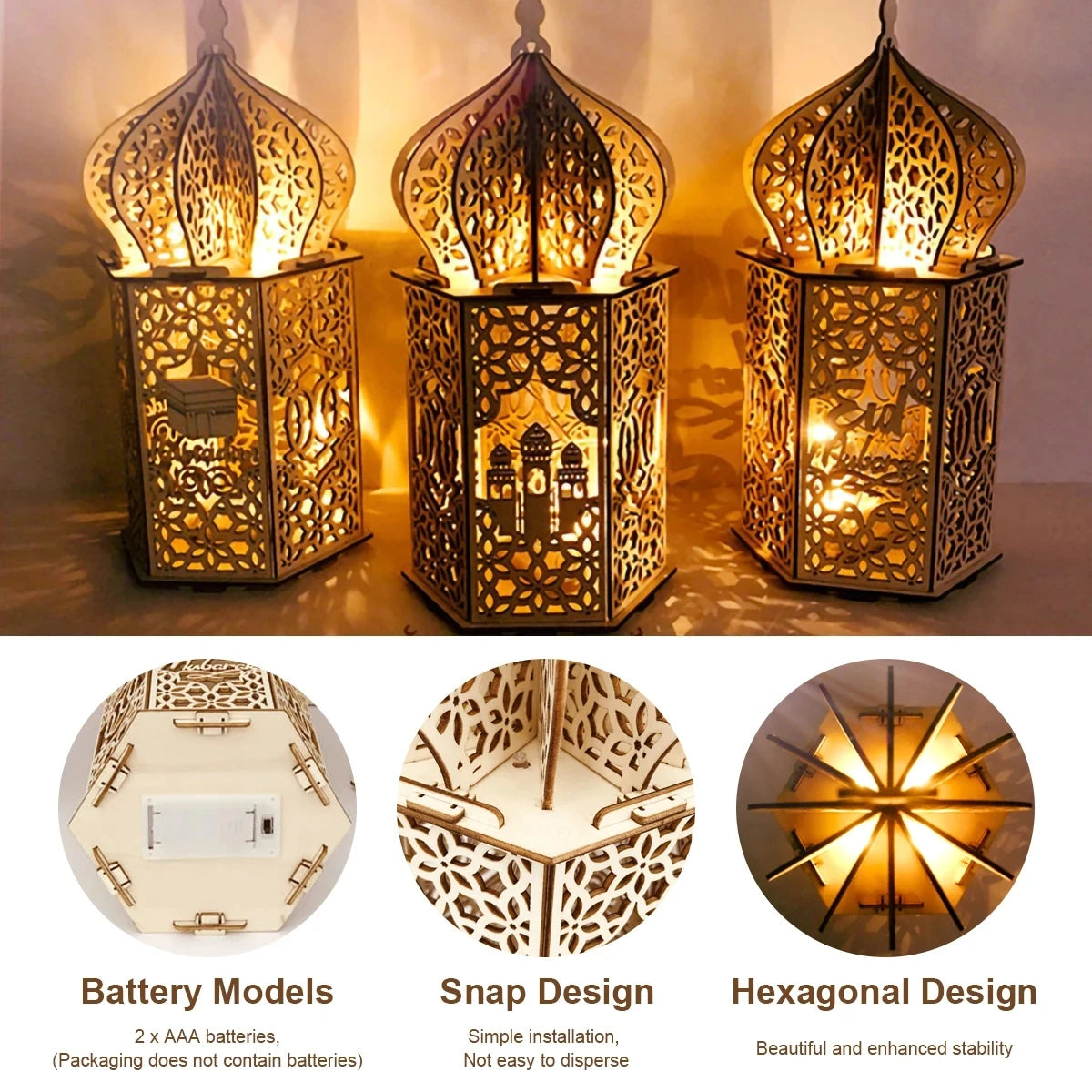 Wooden Palace Ornament Ramadan Decoration For Home 2025 Aid Eid Mubarak Ramadan Kareem Islamic Muslim Festival Party Supplies