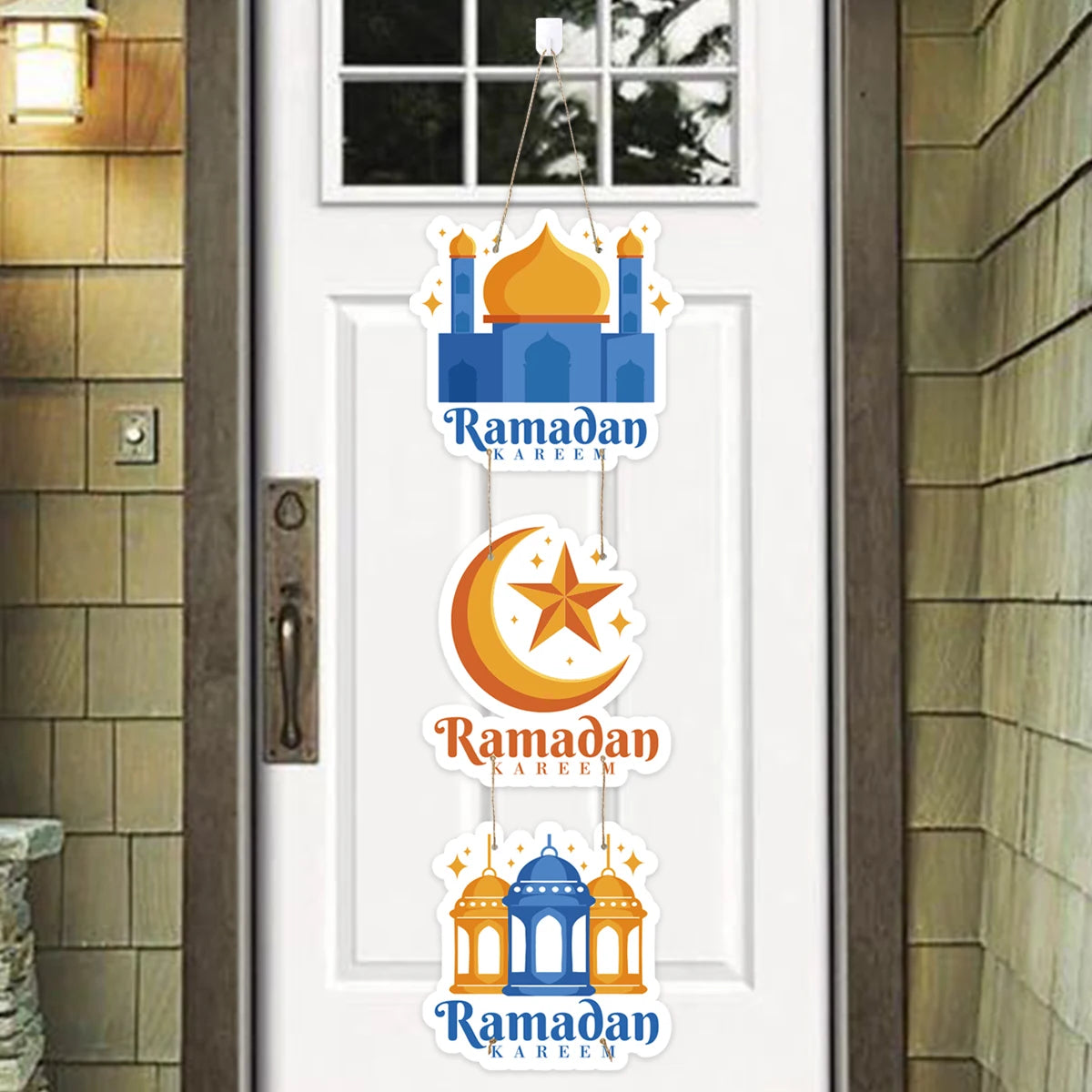 Eid Mubarak Moon Star Door Hanging Ramadan Kareem Decorations For Home 2025 Islamic Muslim Party Supplies Chandelier Wall Banner