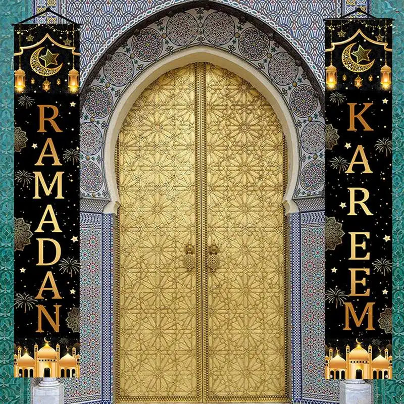 Ramadan Decoration 2025 Door Banner EID Mubarak Decor for Home Porch Banner Ramadan Kareem Islamic Muslim Party Eid Al-Fitr Gift