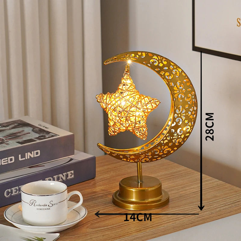 Ramadan Iron Art Moon LED Lights Eid Mubarak Decoration Ramadan Kareem Party Hanging Star Light Islamic Muslim Festival Supplies